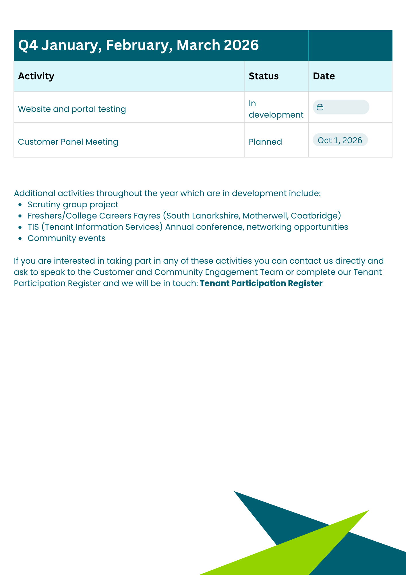 TP calendar of events Q4