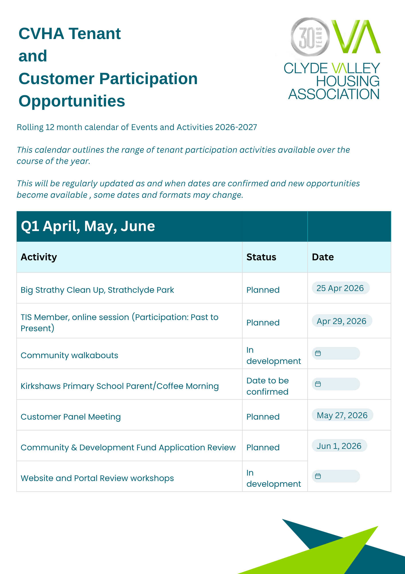 TP calendar of events Q1